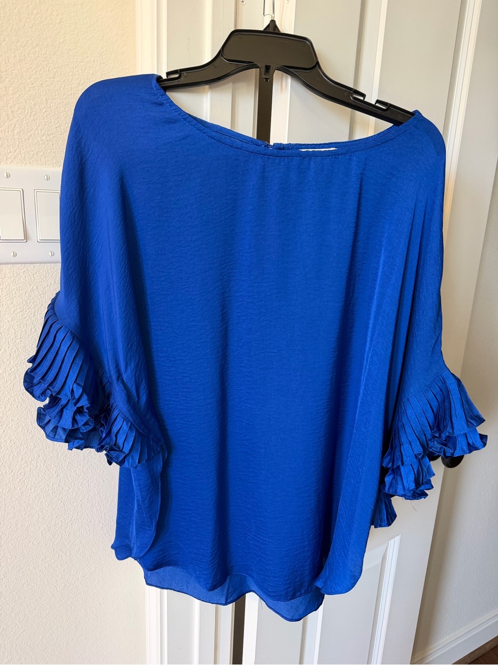 JODIFL Cobalt Blue Ruffle Sleeve Blouse